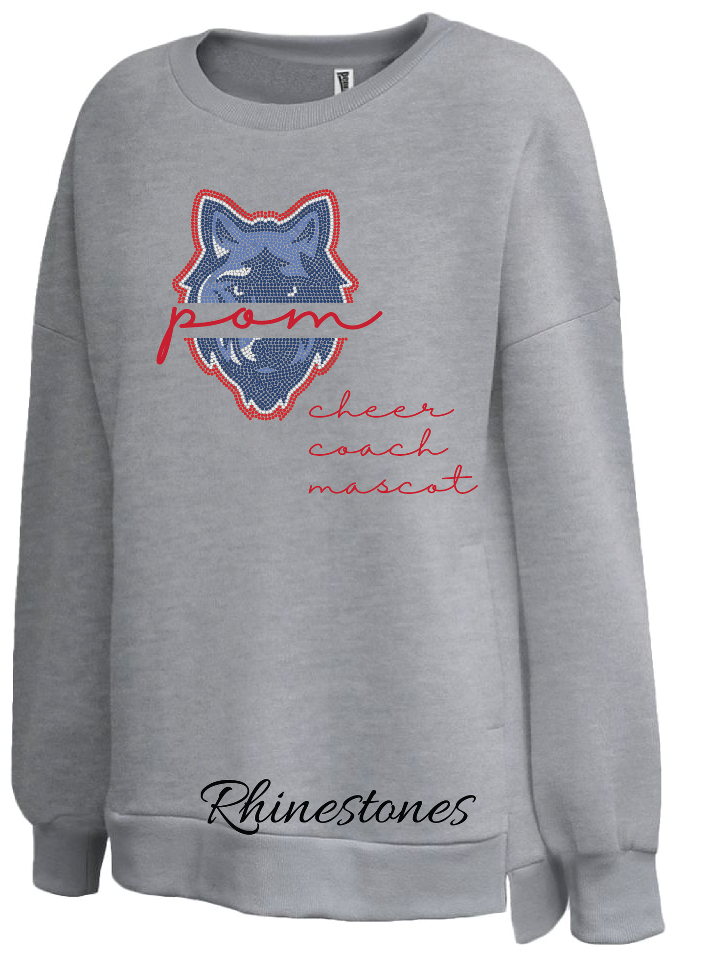 Wolves Rhinestone Drop Hem Pocket Crewneck