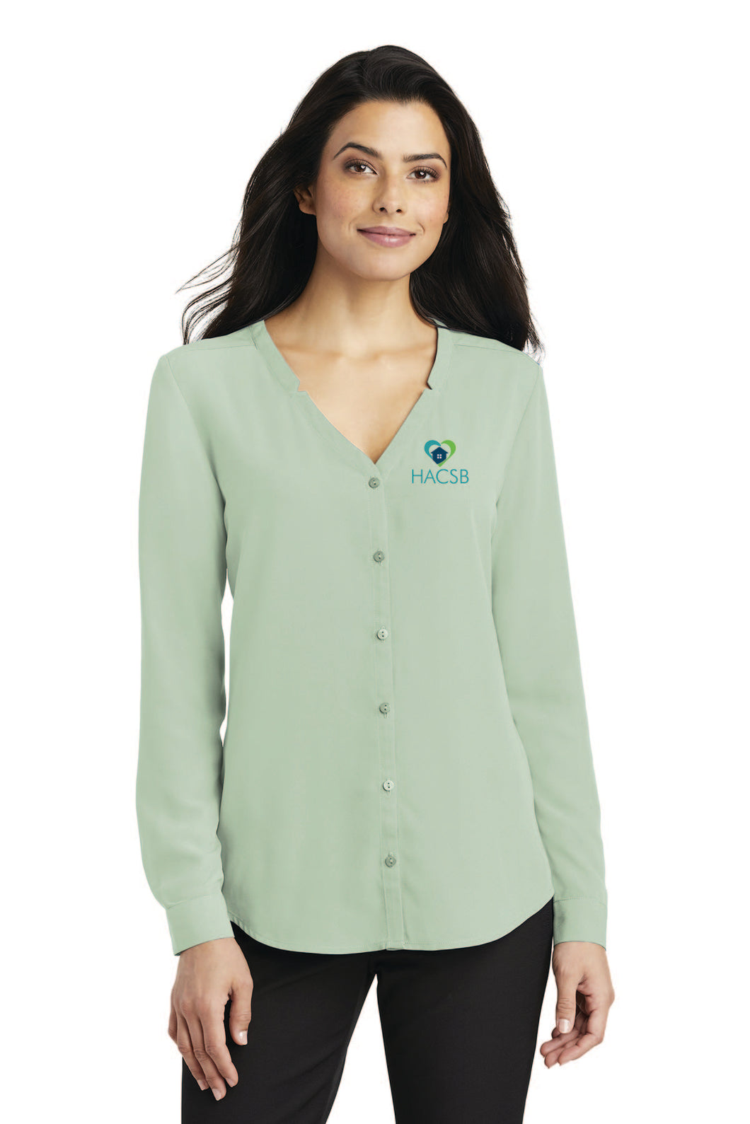 Ladies Long Sleeve Button-Front Blouse HACSB