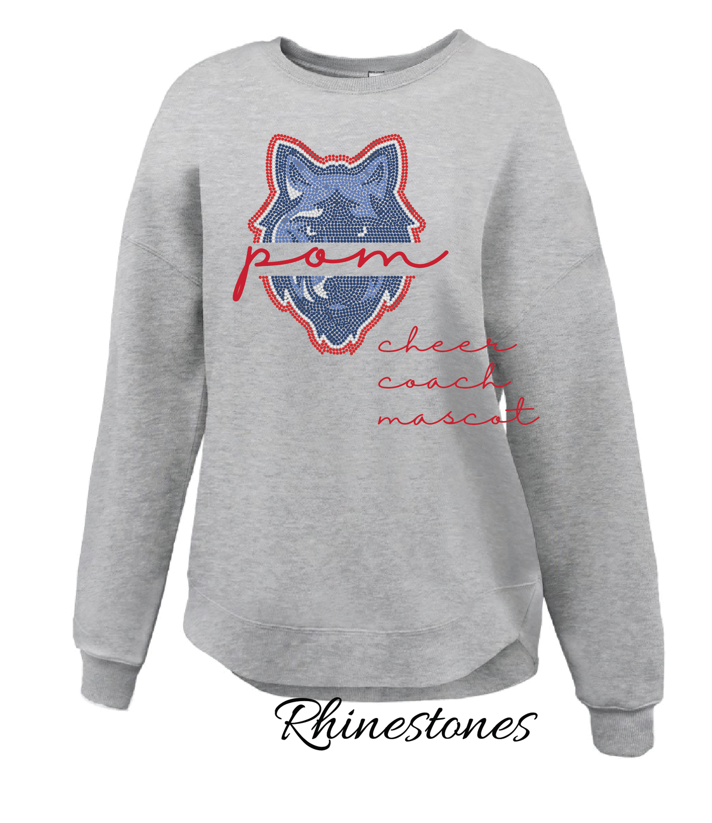 Wolves Rhinestone Curved Hem Crewneck