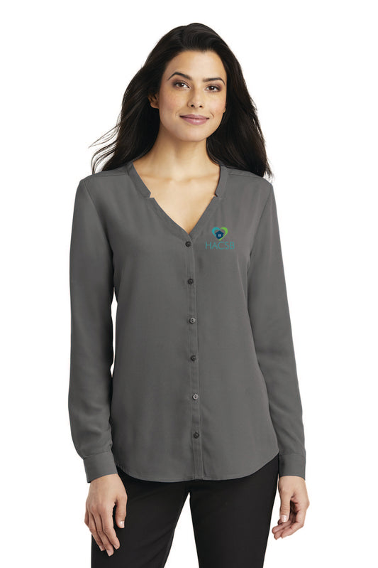 Ladies Long Sleeve Button-Front Blouse HACSB